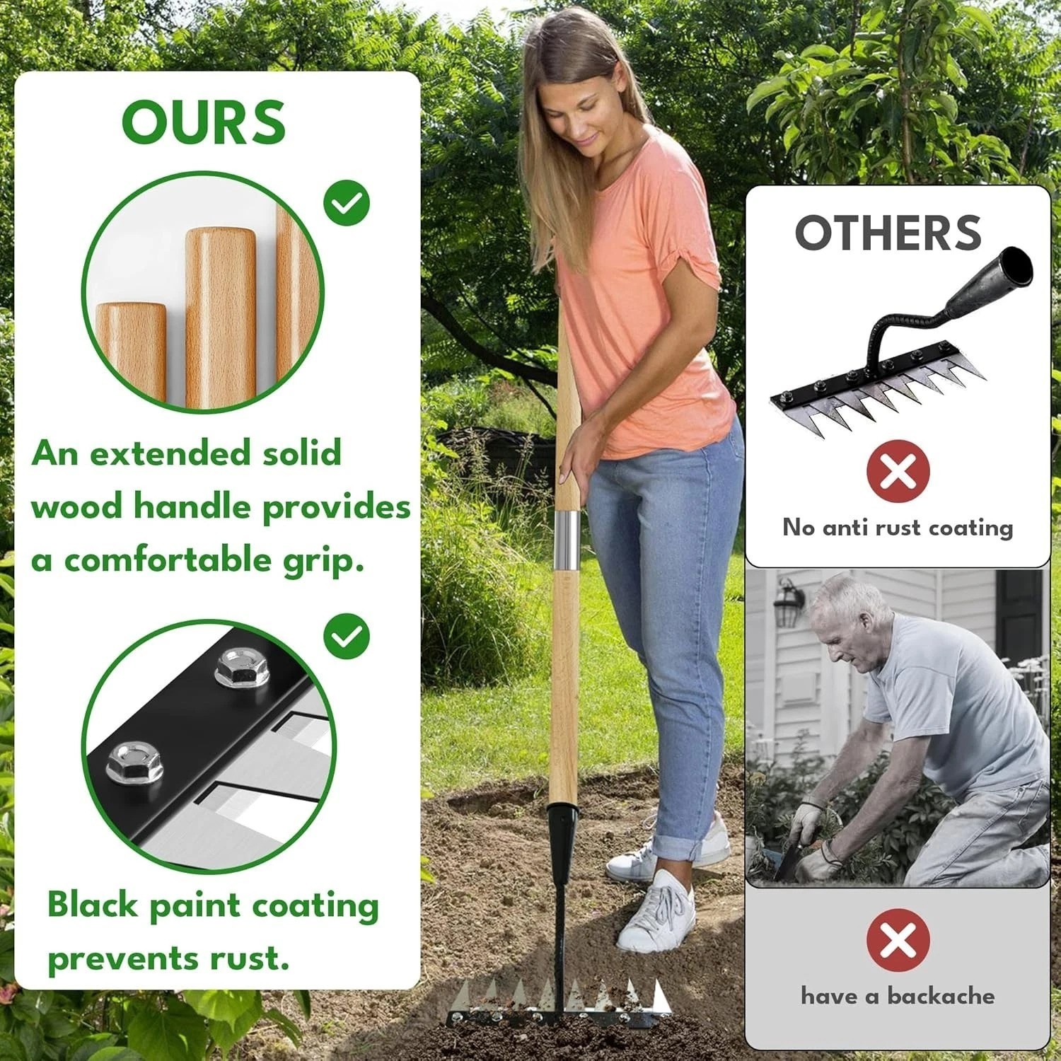 Compact Iron Weeding Rake 2.0 – Ultimate 8 Tooth Tool for Flower Beds & Lawns