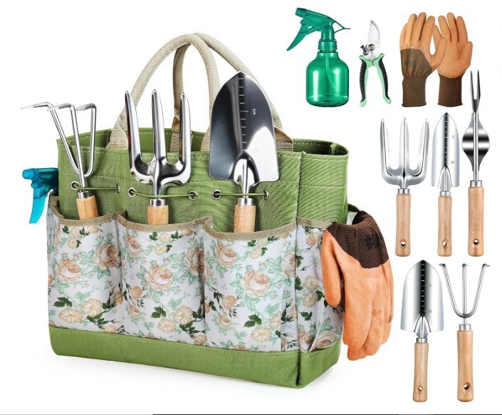 9PCS Garden Tools Set Heavy Duty Rust Proof with Organizer Bag