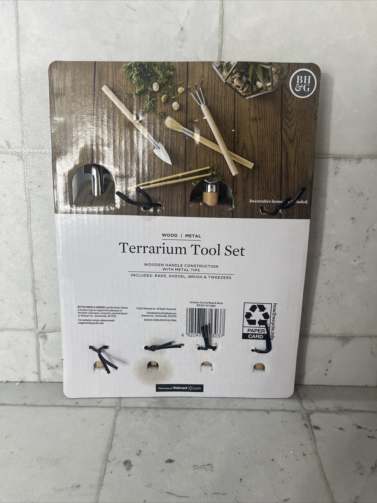 Better Homes & Gardens Terrarium Tool Set Wood Metal Rake Shovel Brush Tweezers