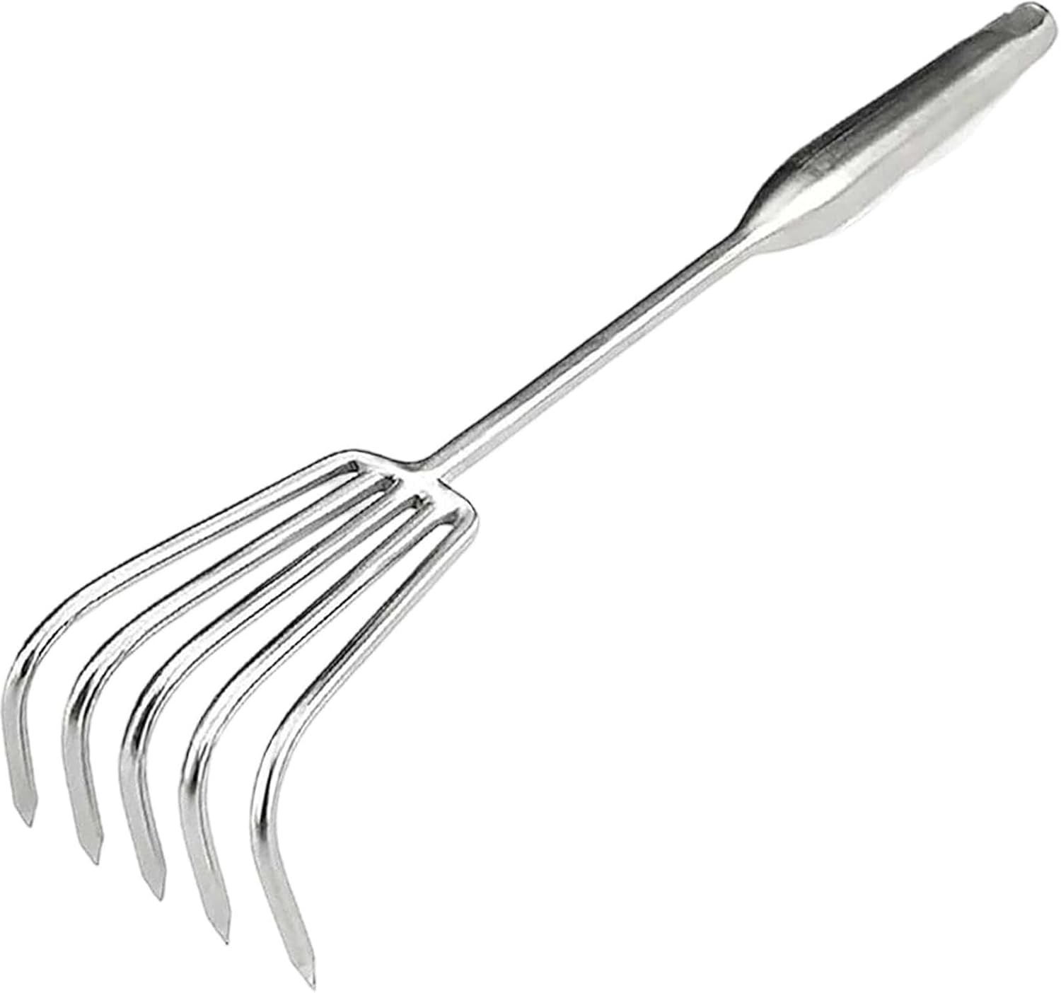5-Tine Long-Handle Stainless Steel Small Rake – Multi-Purpose Tool Garden