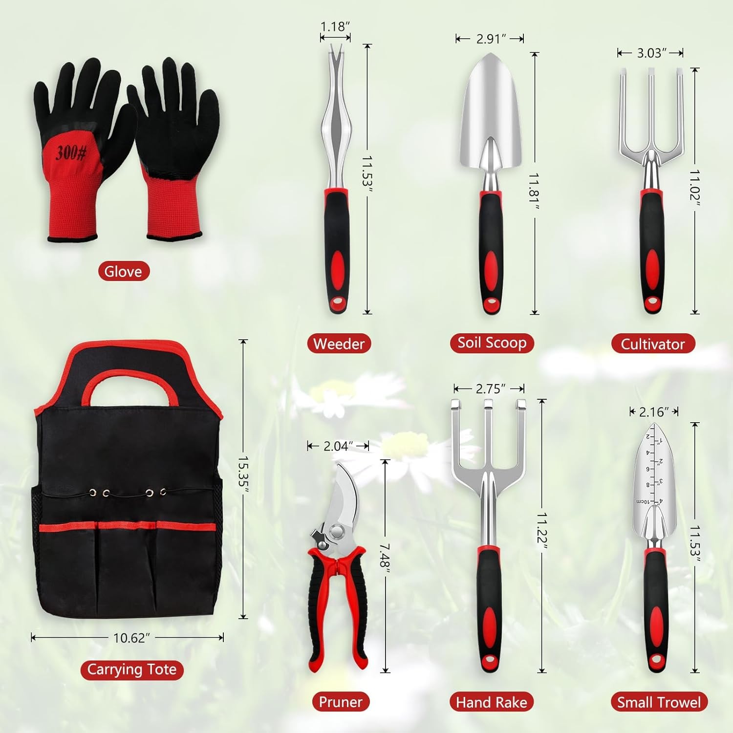 Gardening Tool Set, 8 Pieces Aluminum Heavy Duty Gardening Kit with Ergonomic Ha