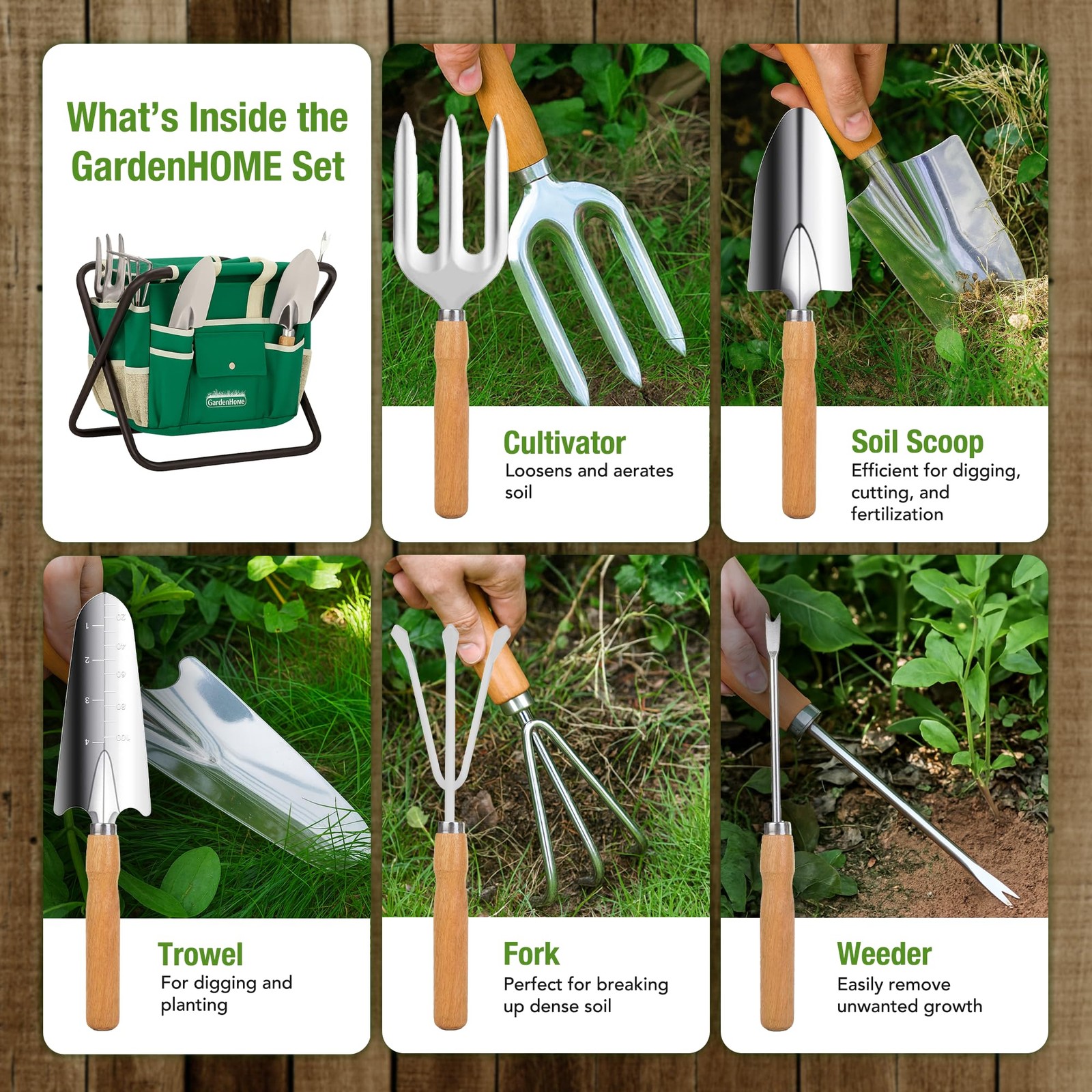 7-Piece Gardening Tool Set – Stainless Steel Tools, Stool & Tote for Gardeners