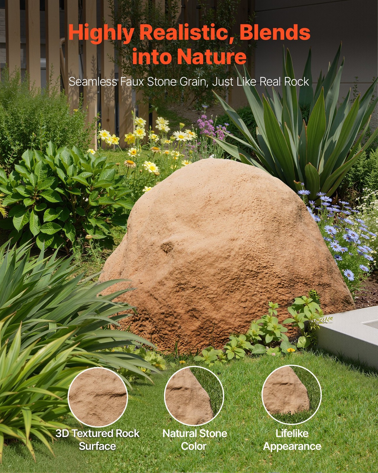 Faux Rock Cover, Outdoor Fake Rock Well Pump Cover, Realistic Natural Texture, L