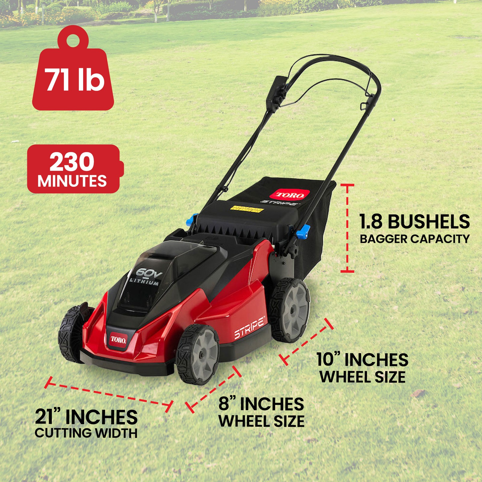 Toro Foldable 60-Volt 21-Inch Stripe Cordless Electric Self Propelled Lawn Mower