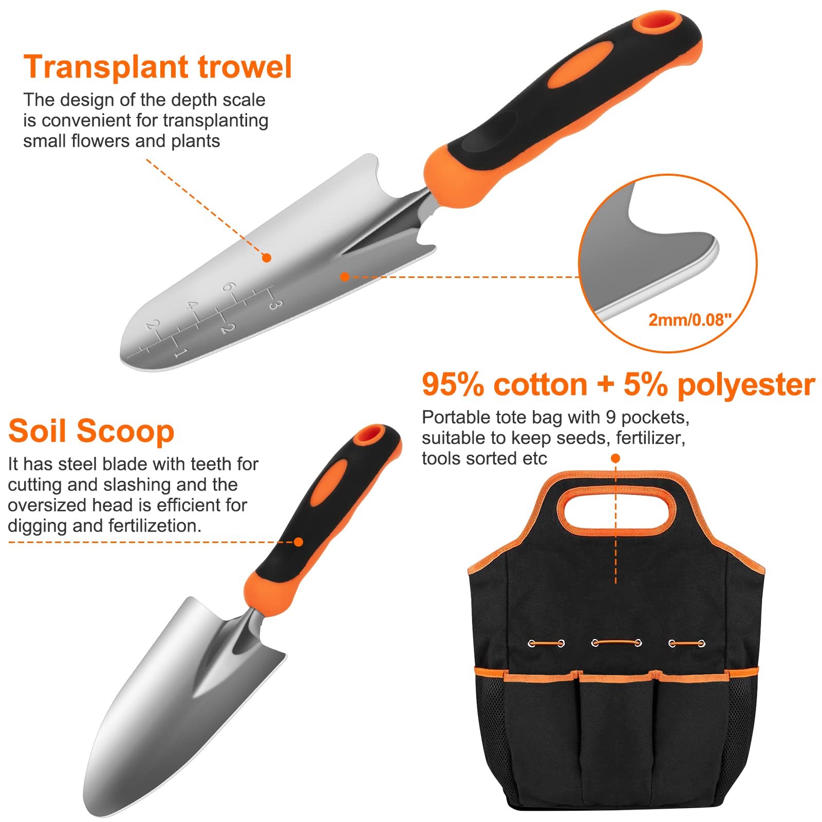 Gardening Tool Set, Stainless Steel Heavy Duty Gardening Tool Set, with Non-S…