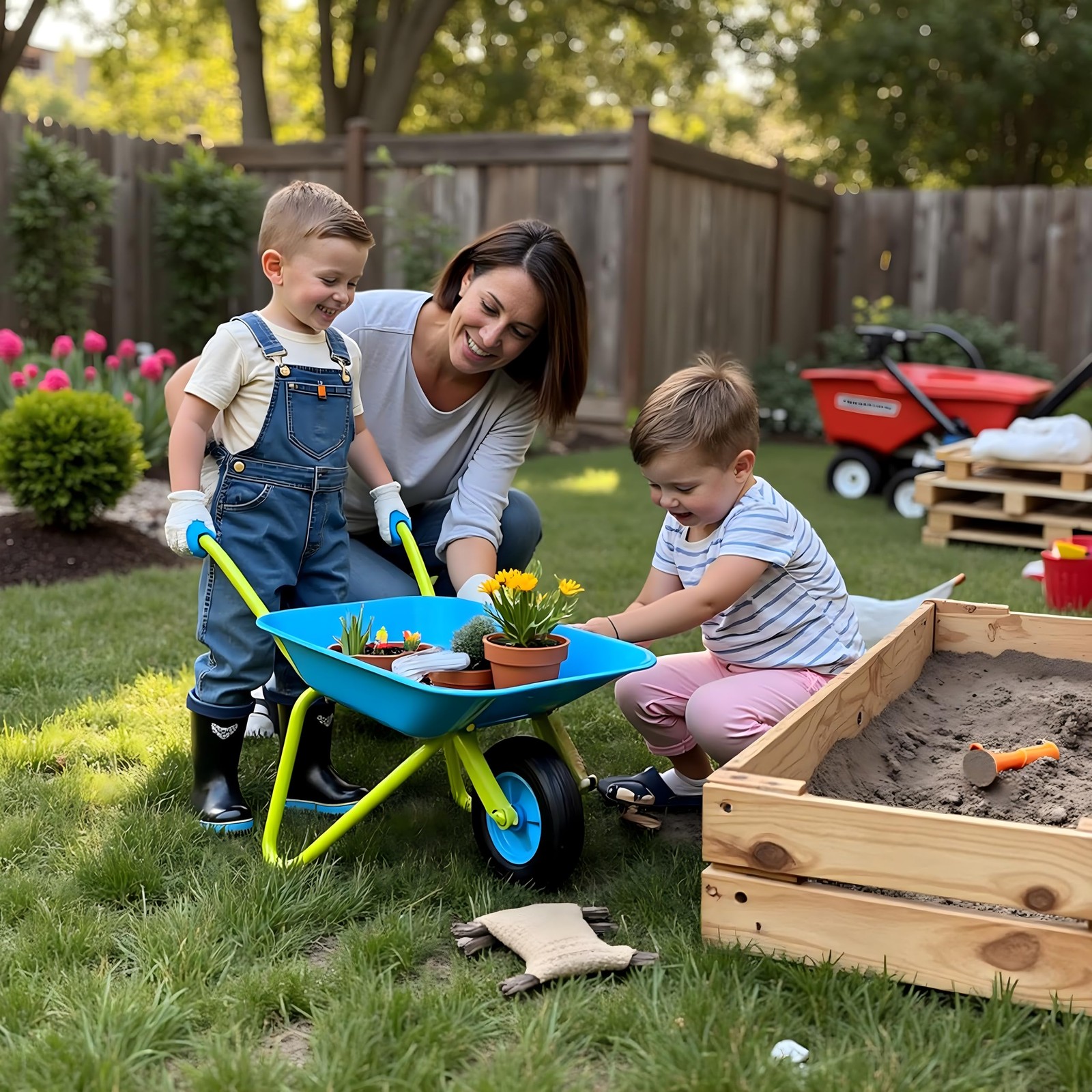 Kids Metal Wheelbarrow Child-Sized Durable Construction with Sturdy Easy