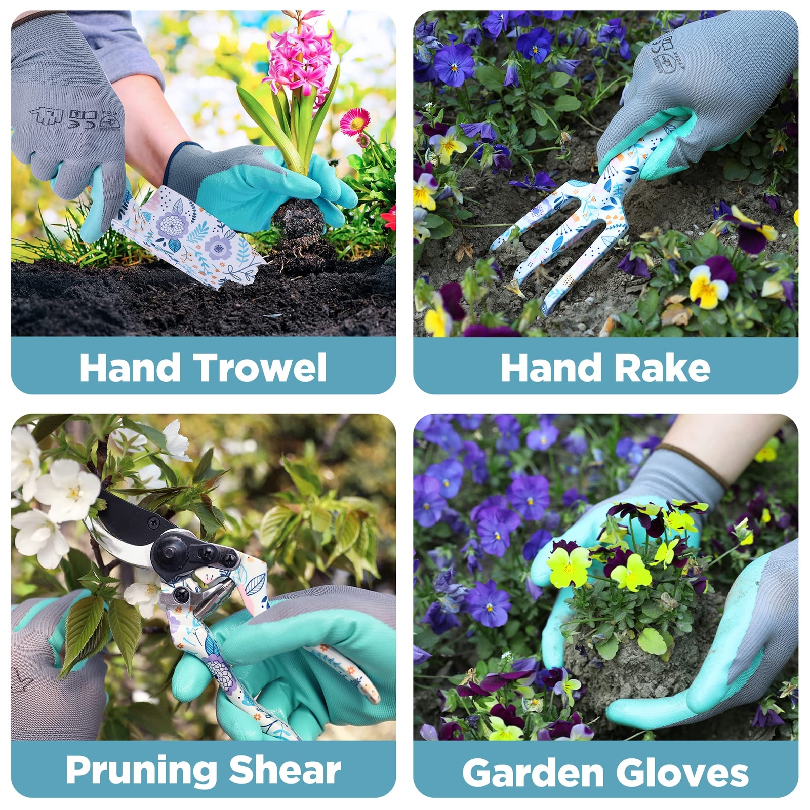 WORKPRO 5PCS Garden Tool Set Aluminum Heavy Duty w/Garden Tool Bag White Color