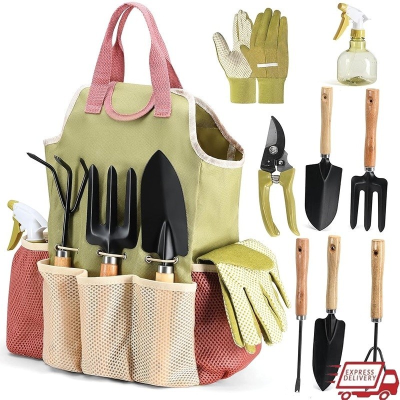 Garden Tool Set Complete Gardening Tools W/ Pruner Gloves Handbag Rake Trowel US