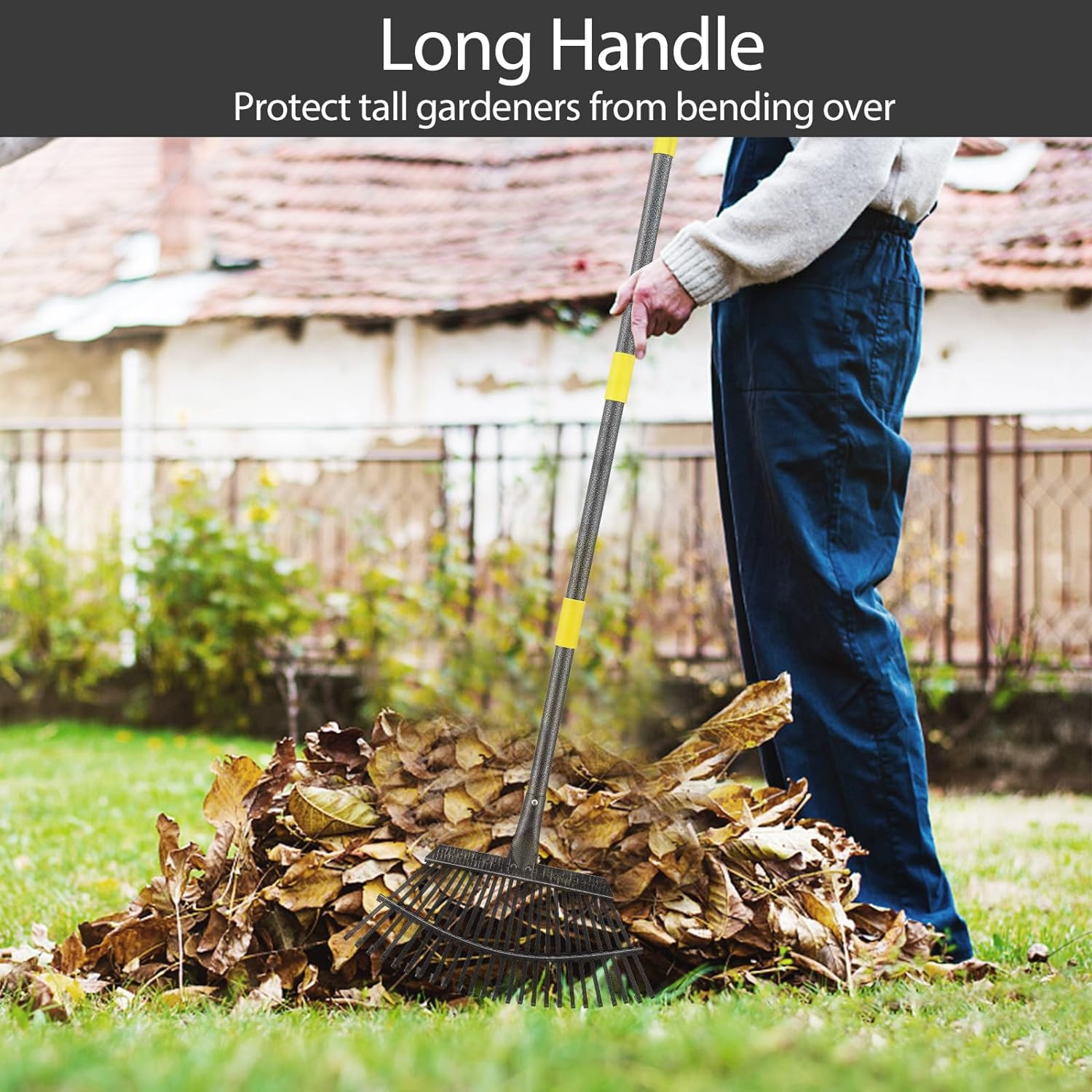 Strong Rack for Yard Lawn Shrub tree Leaves 25 Metal Tine 18″ W*72″ L handle