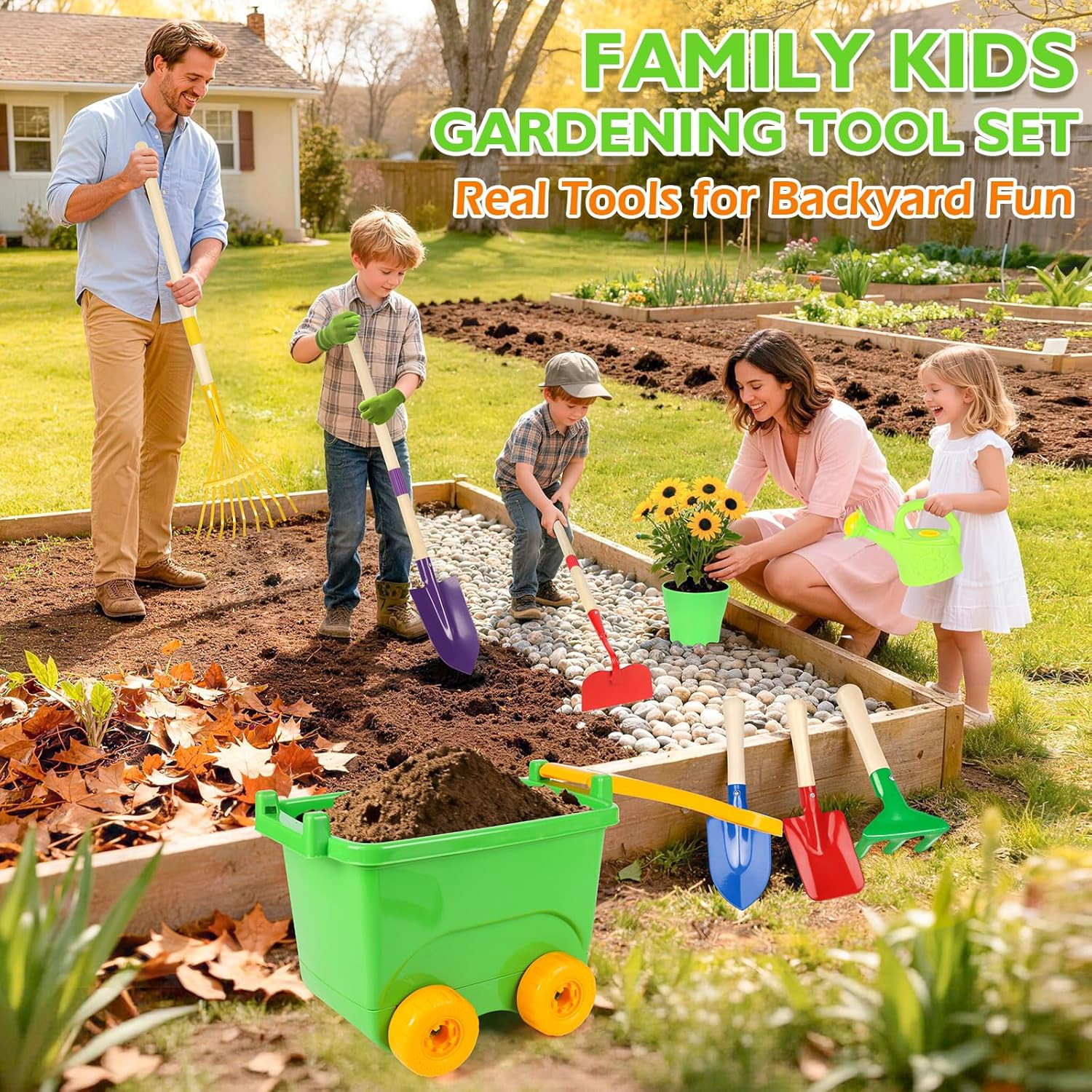 Kids Gardening Set, Outdoor Toys with Wheelbarrow and Kids Garden Tools, Toddler