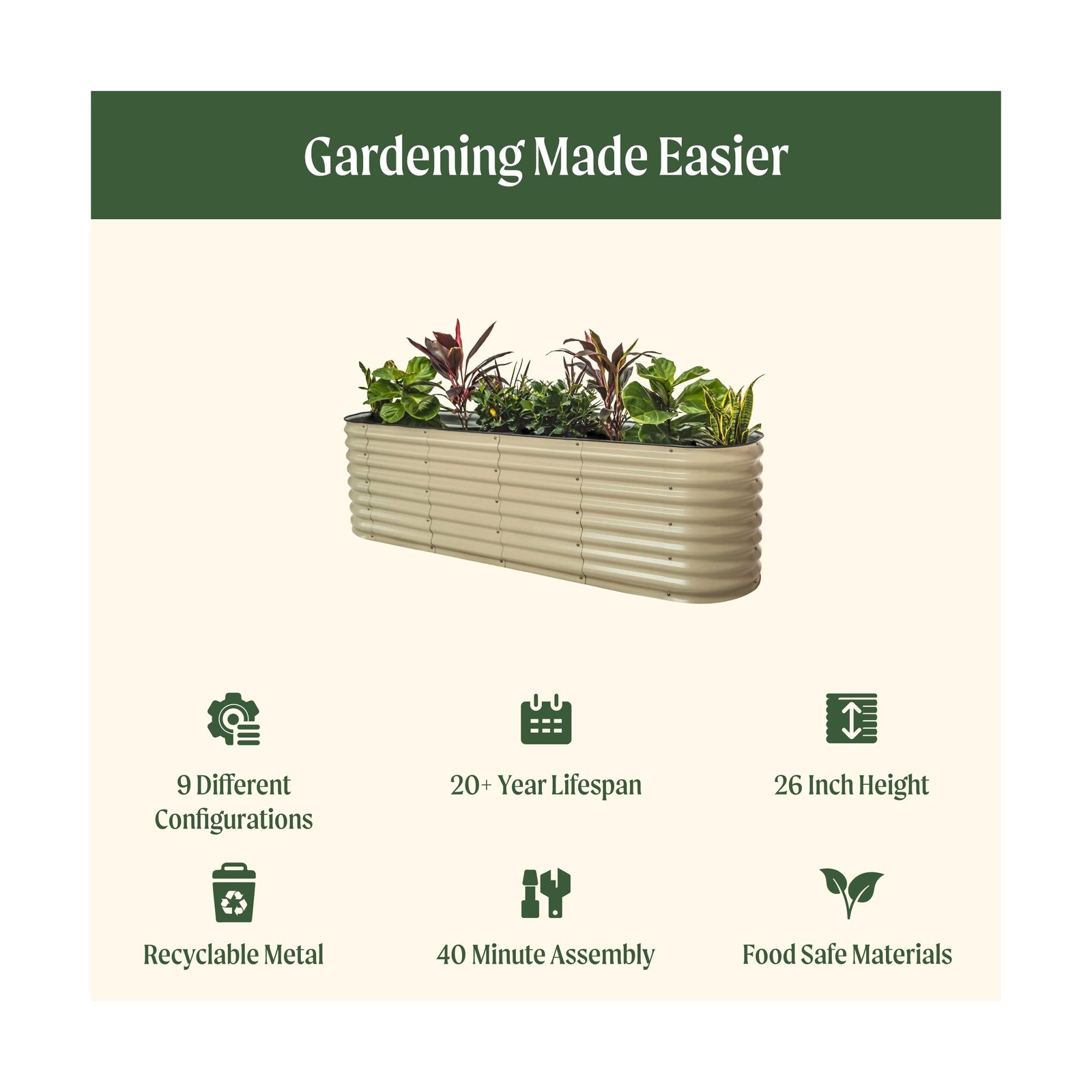 Vego garden 26″ Extra Tall Raised Garden Bed Kits, 9 in 1 Modular Raised Plan…
