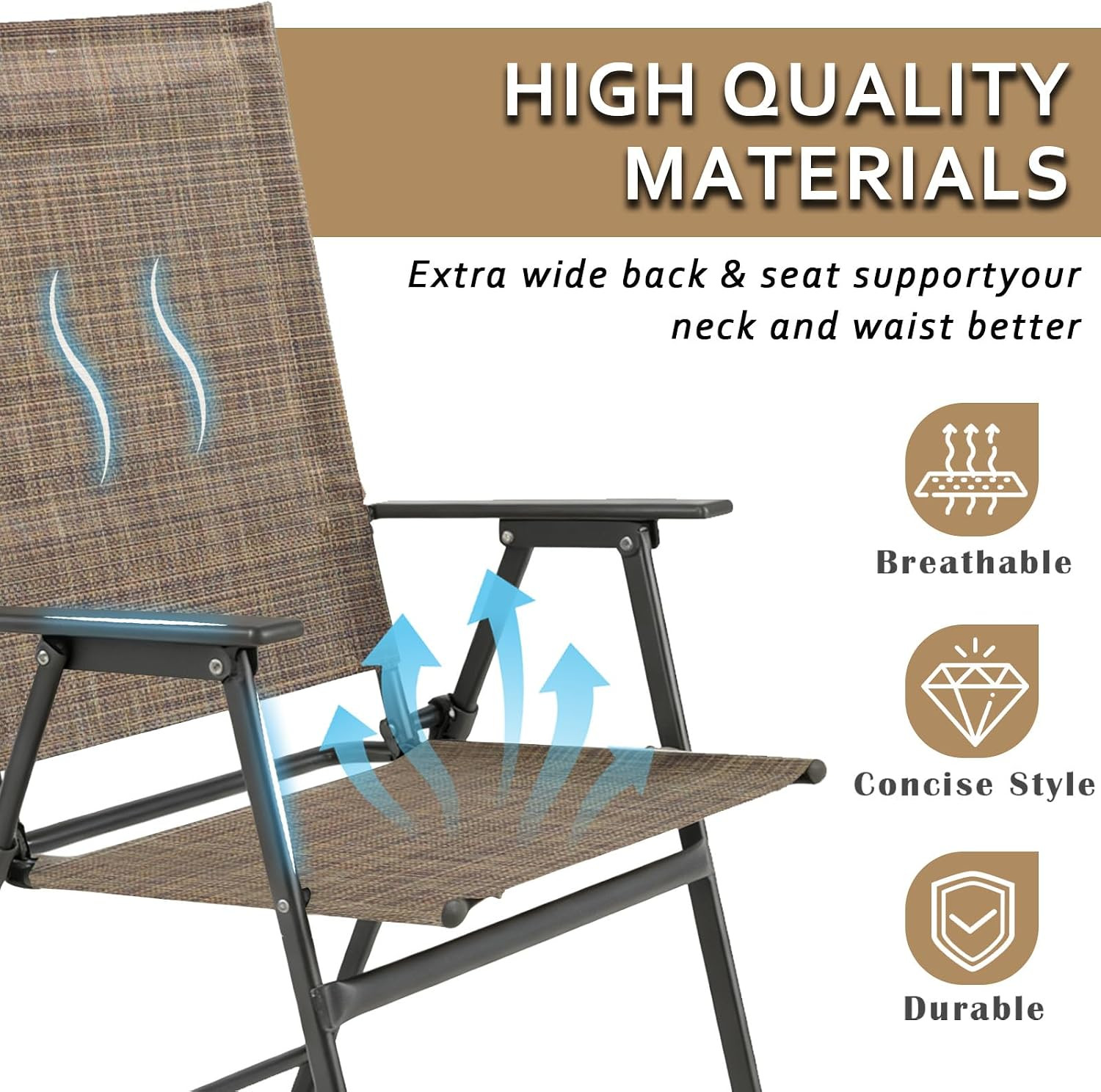 Folding Patio Chairs Set of 2 Stackable Outdoor Chairs with Armrests Backrest Po