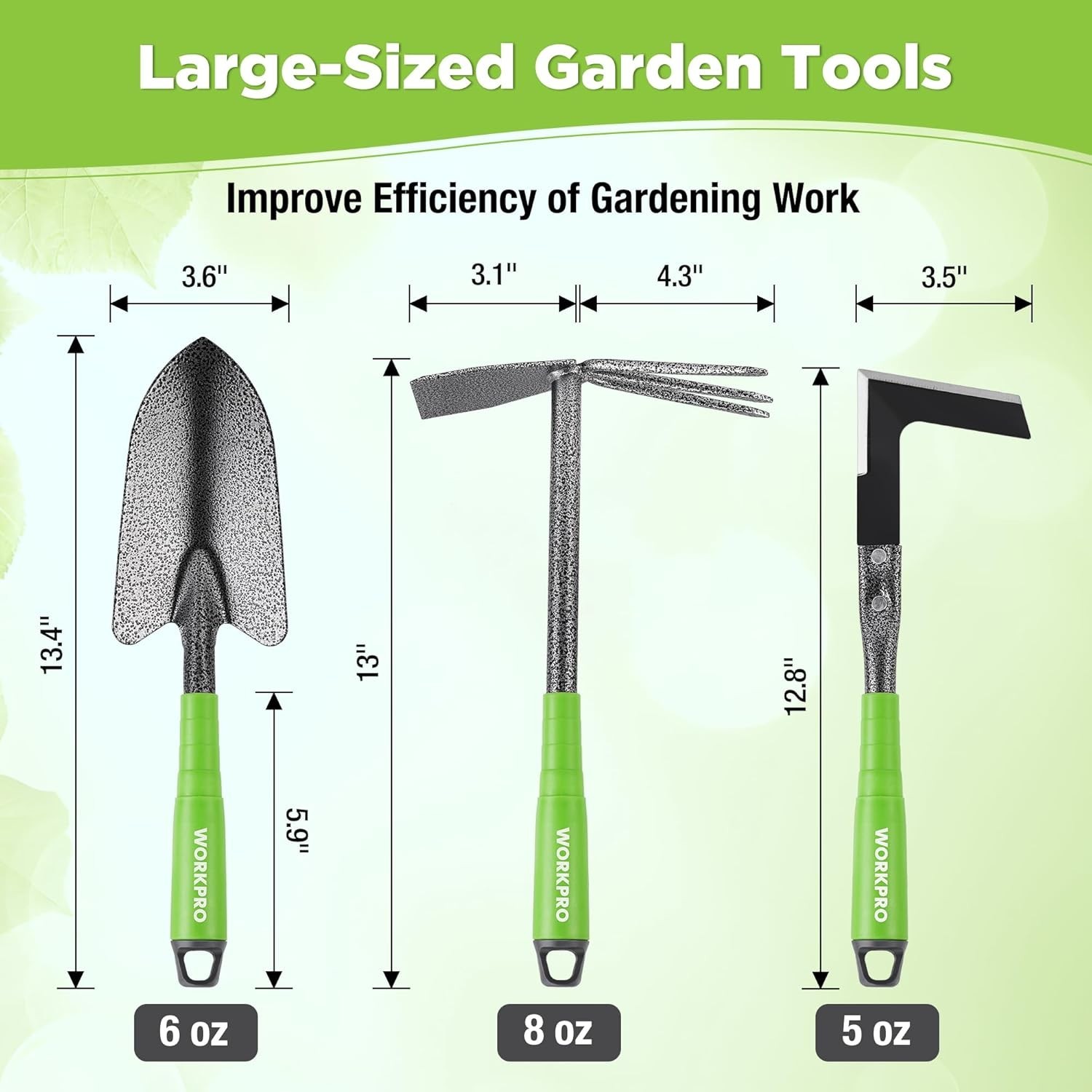 Garden Tool Set 6 Pieces Heavy Duty Hand Tools with Rubber Handles Includes