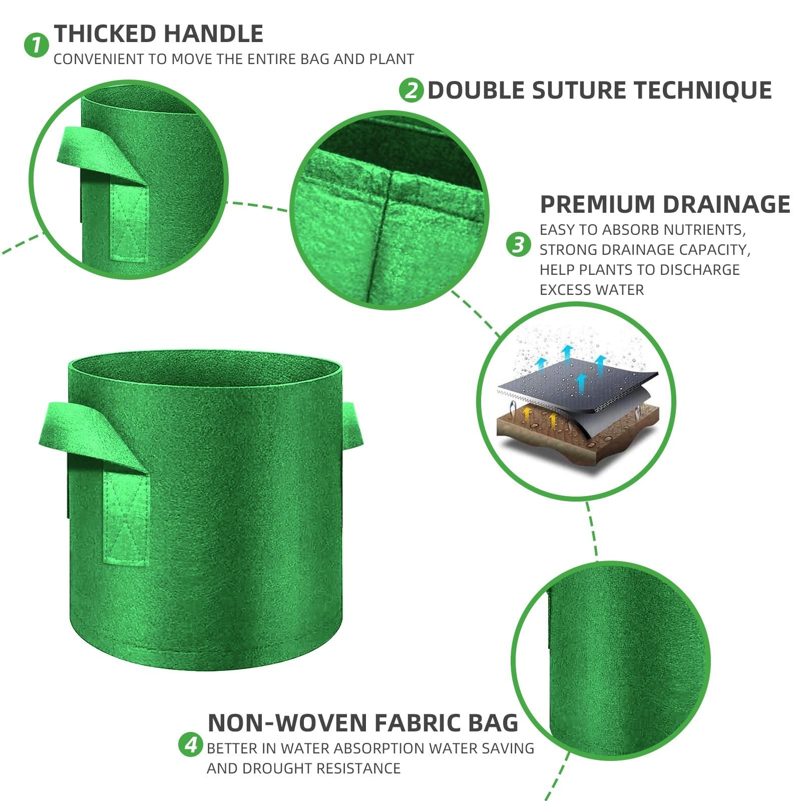 5-Pack 3 Gallon Grow Bags Heavy Duty Thickened Nonwoven Fabric Pots with Hand…