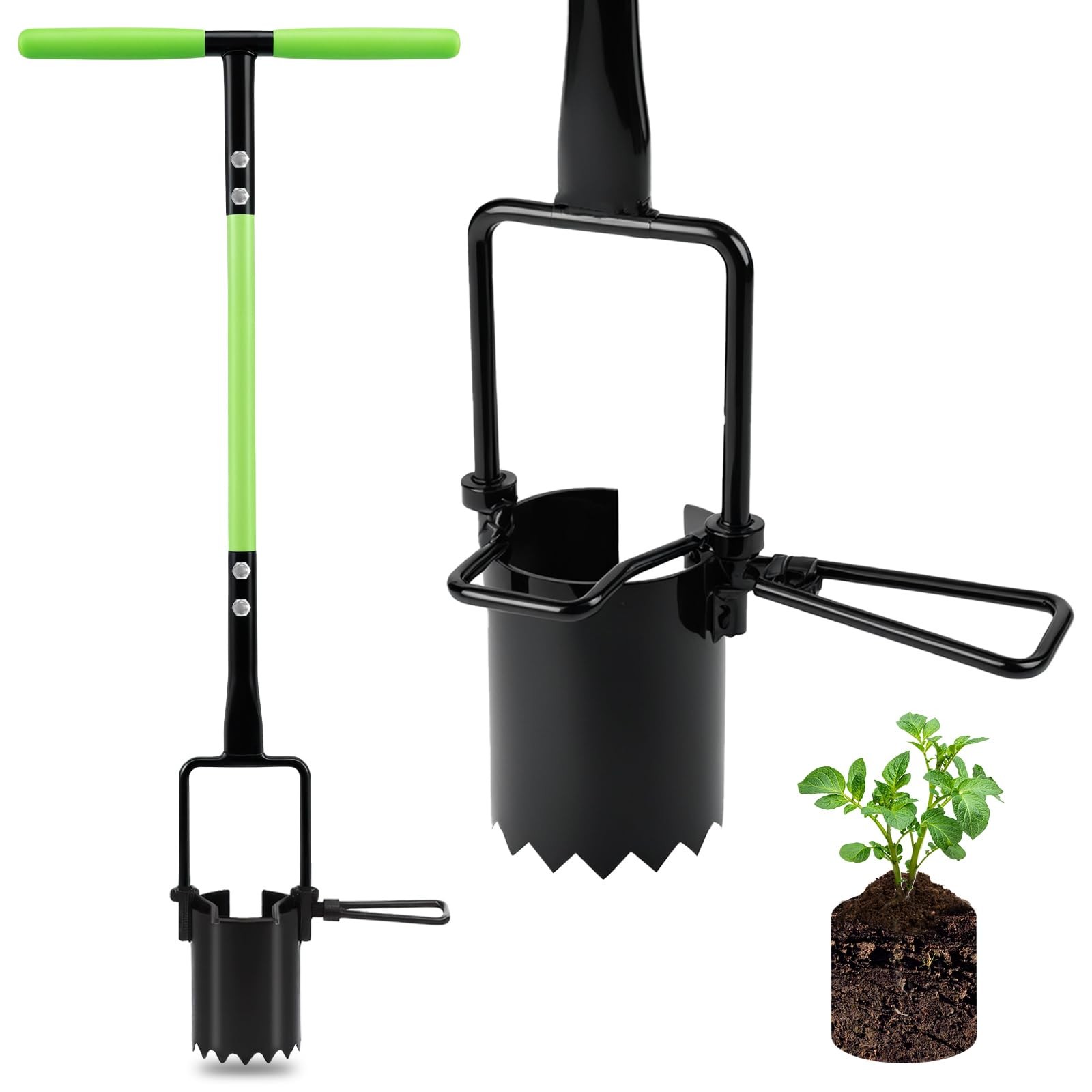 Bulb Planter Tool Long Handle Serrated Base Sod Cutter Grass Plugger Garden 30″