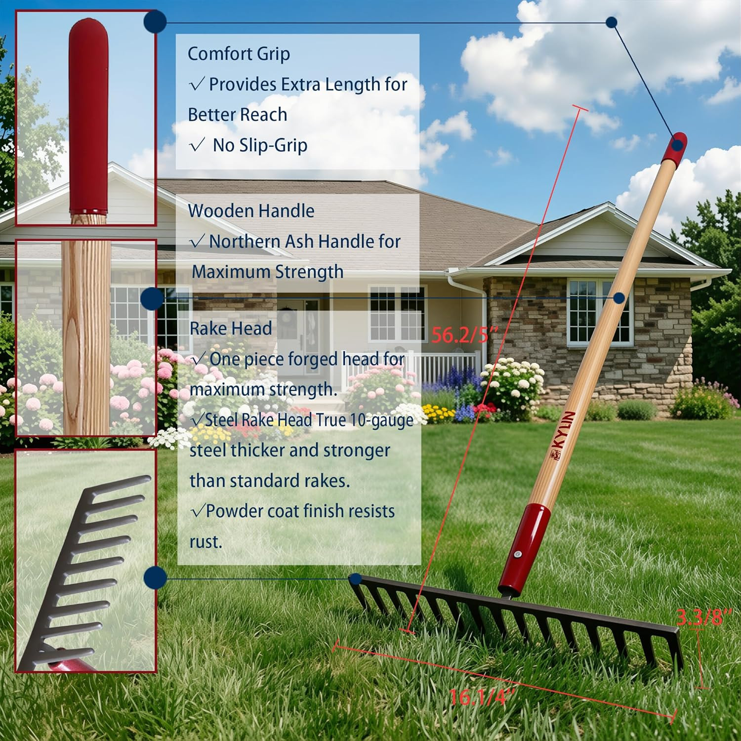 6-Piece Pro Long Ash Handle Garden Tools Set for Landscaping Agricture or Backya