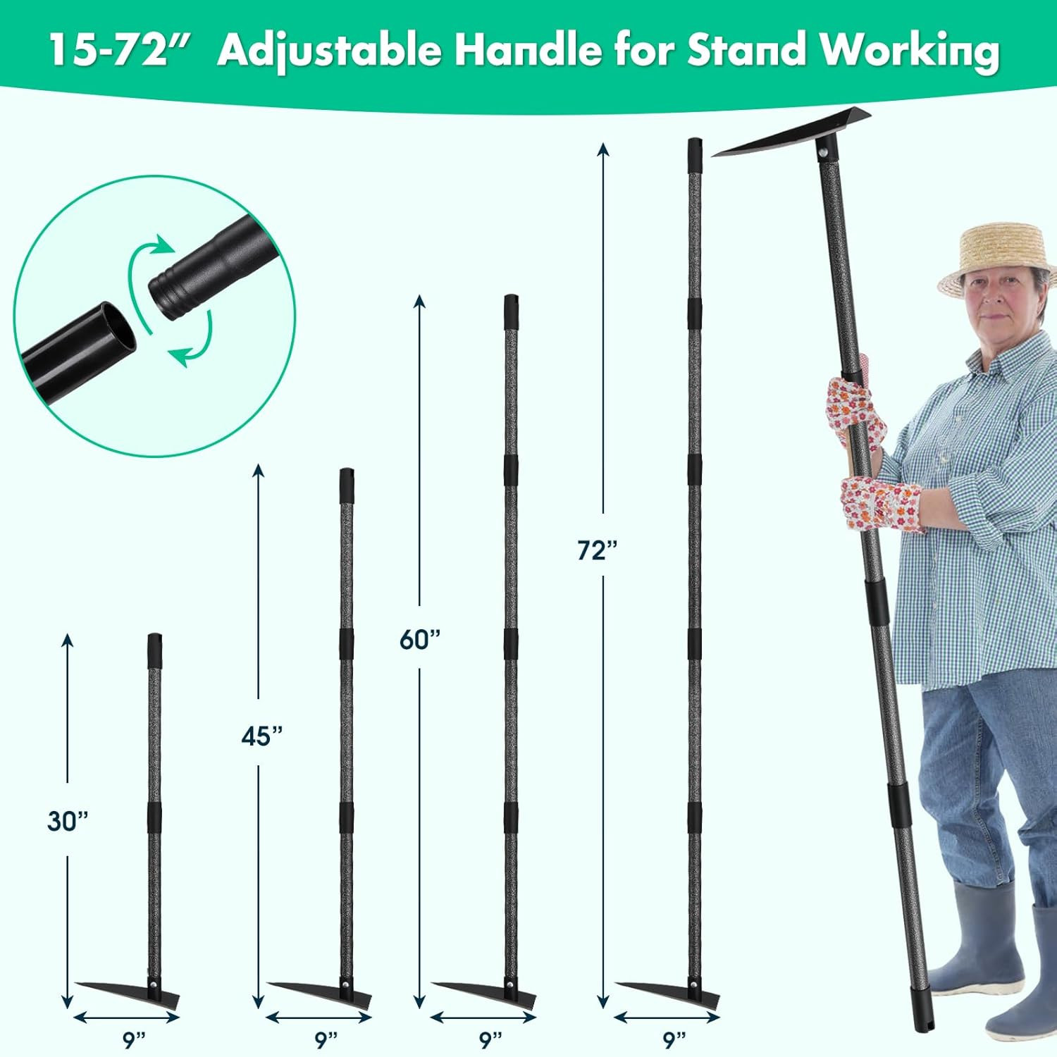 48″~72” long handle Triangle Hoe for Digging Weeding Loosening Soil Edging cut