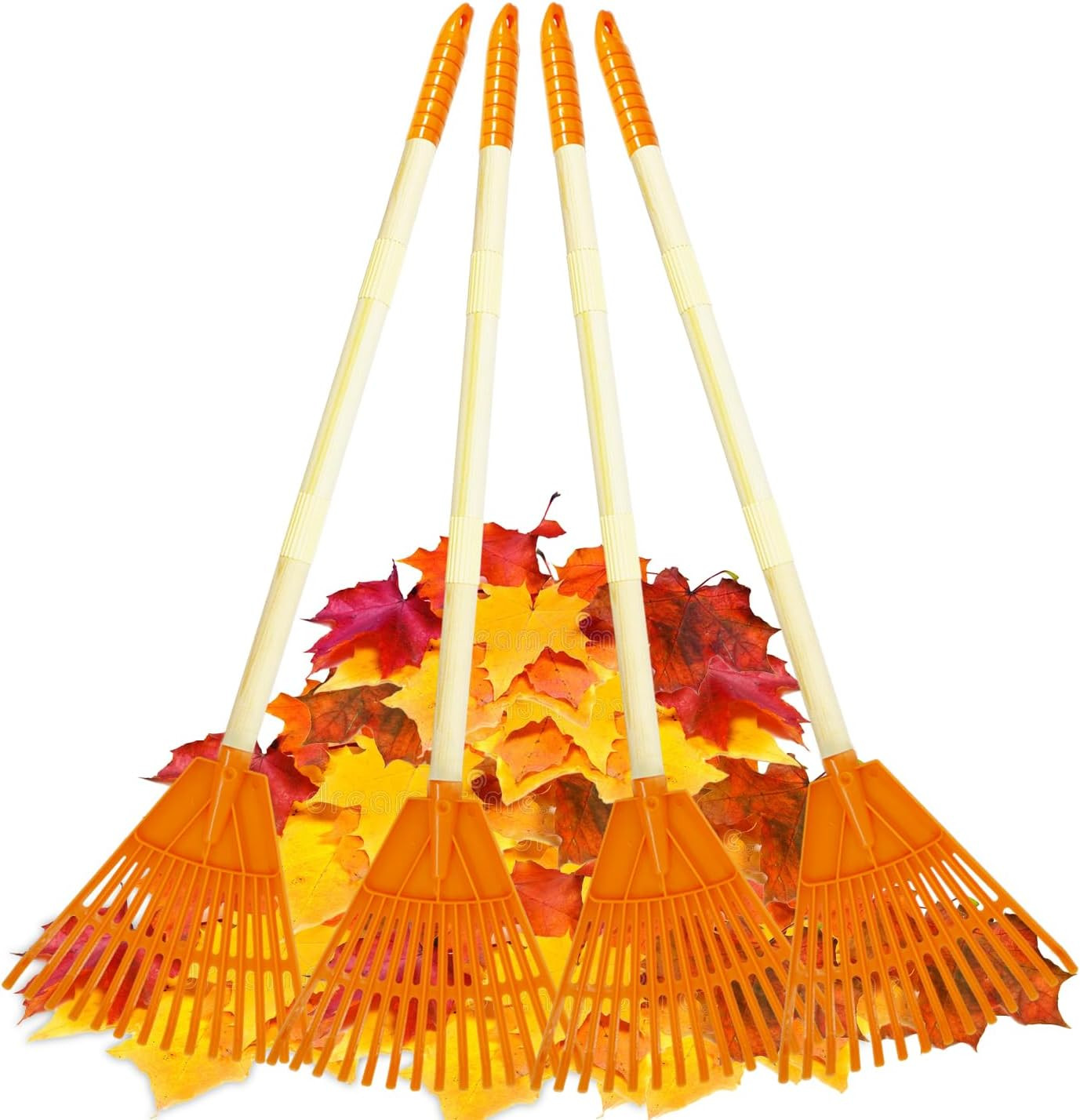Kids Rakes, 4 Pieces 31″ Heavy Duty Lawn Tool for Leaves, Child Size, Plastic He