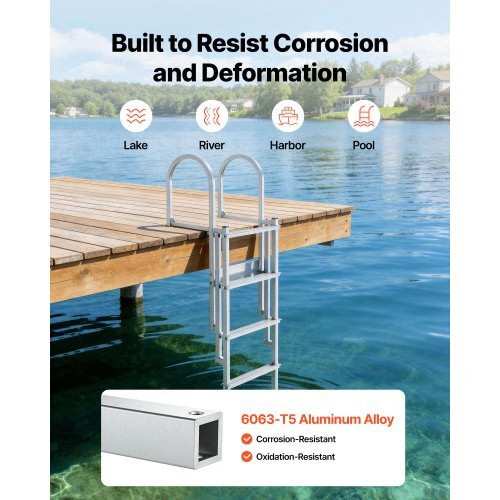 Retractable Dock Ladder, 5 Steps, Aluminum Alloy Pontoon Boat Swim Ladder with A