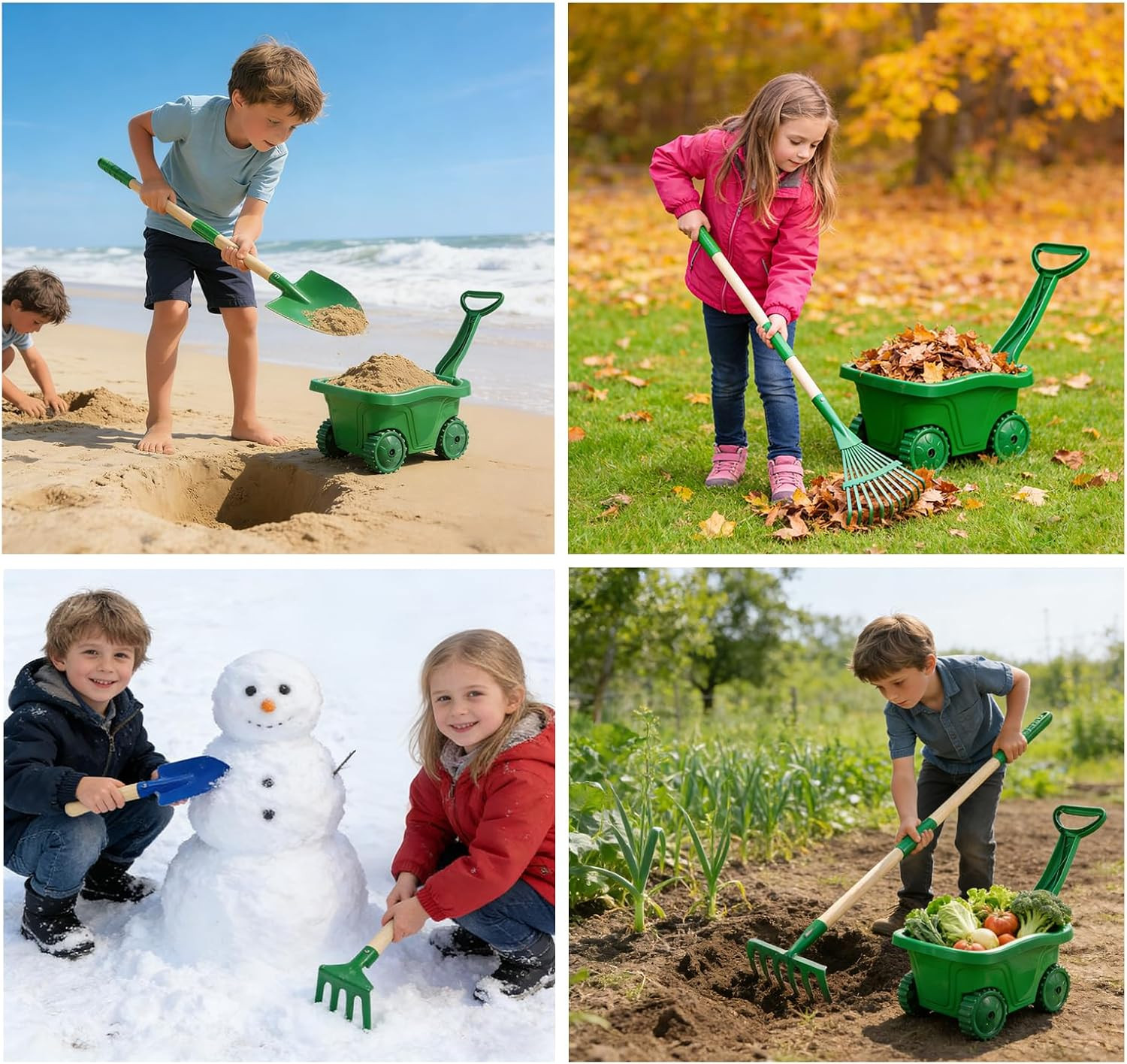 10Pcs Kids Gardening Tools Set – Wheelbarrow Toys with Shovel, Rake, Hoe and Lea
