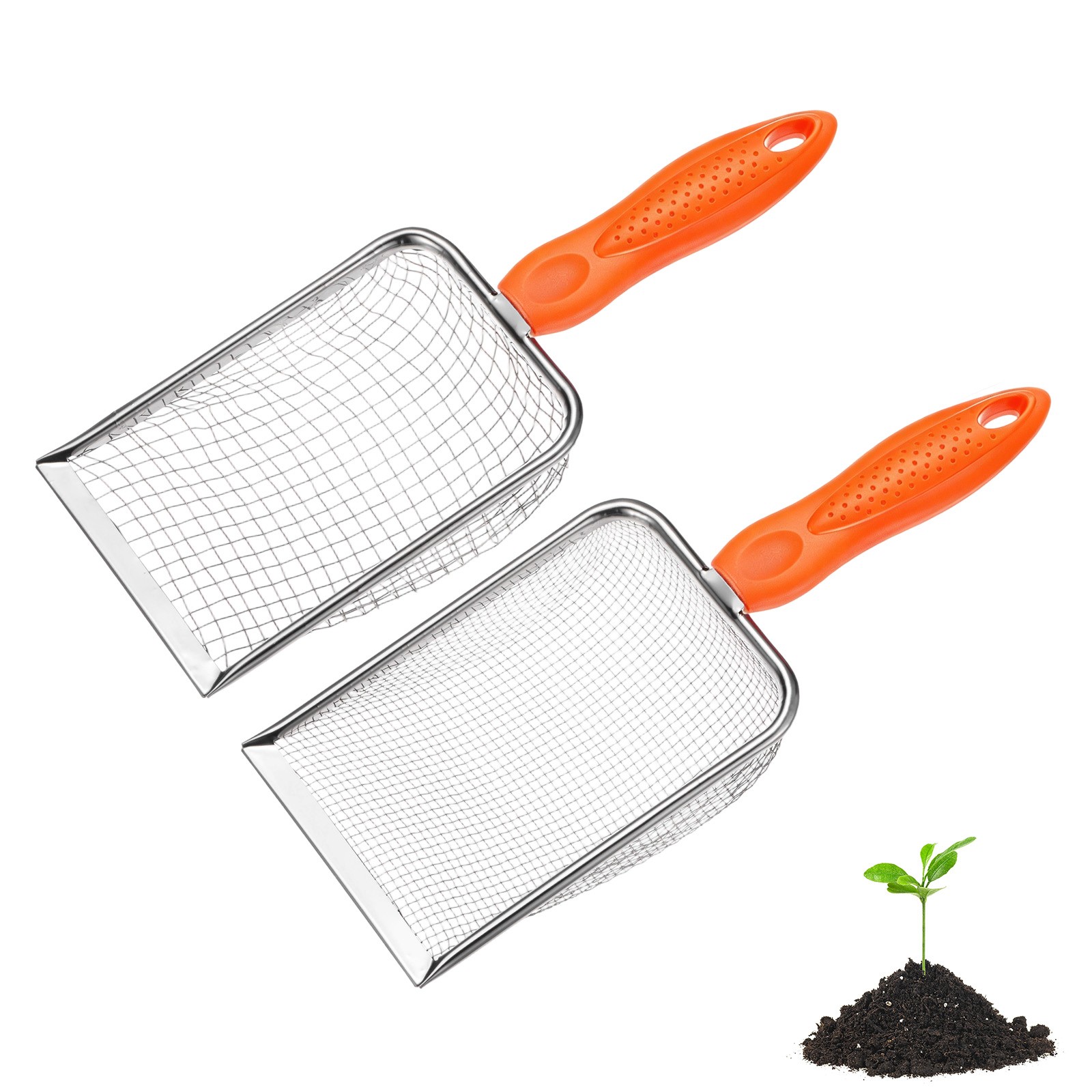 2-Pack 5/2.8 mm Mesh Stainless Steel Gardening Soil Sifter [White, Orange]