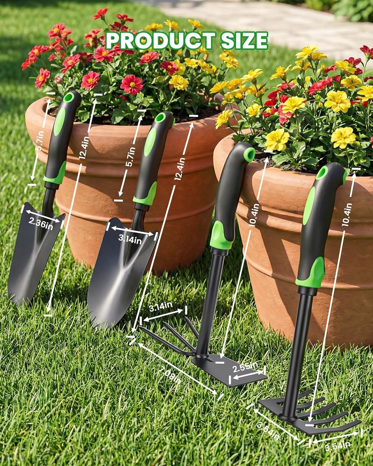 Clevabie 4-Piece Heavy-Duty Garden Tool Set with Ergonomic Rubber Handles