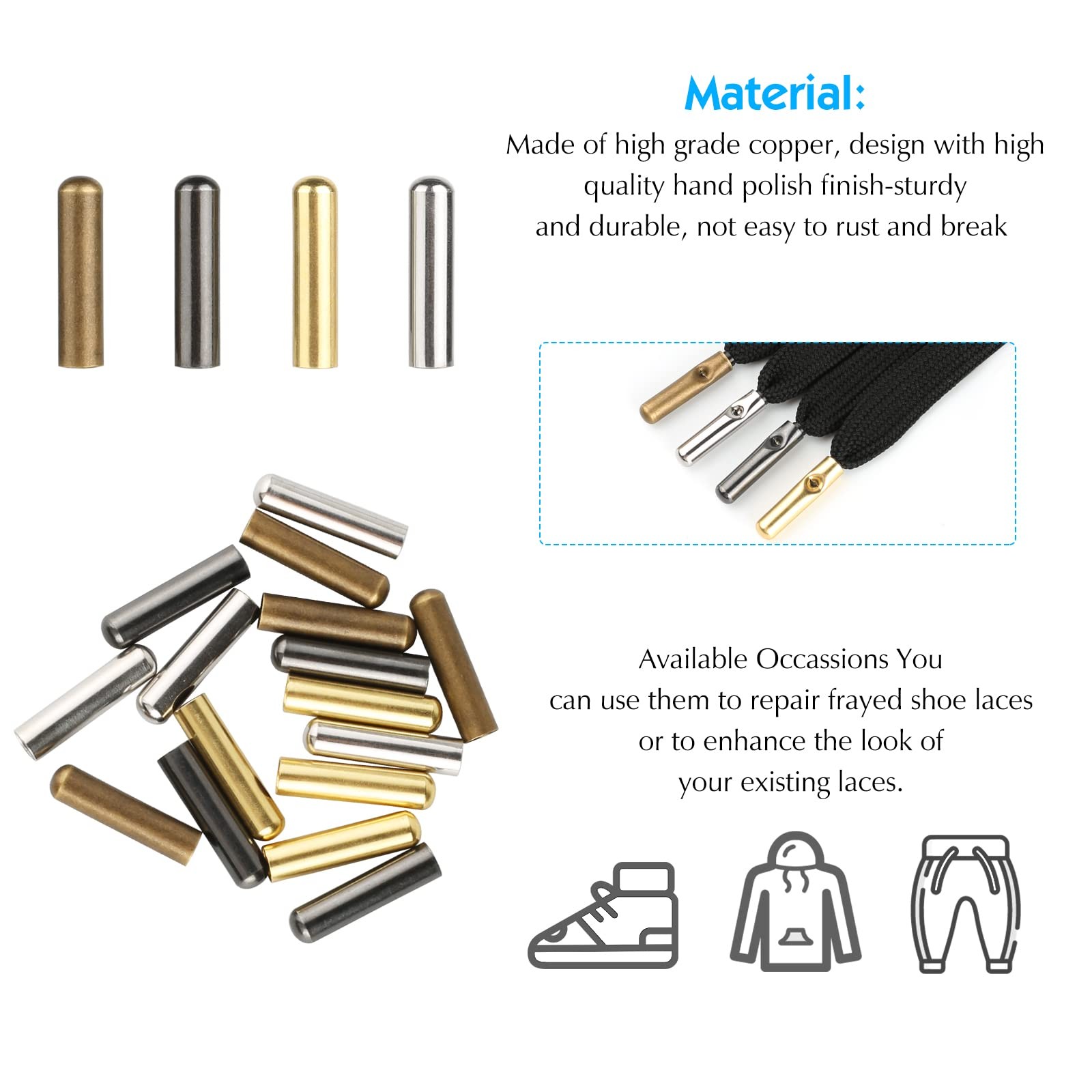 Sopnom Shoelace Tips Tools 3.5 4.0 4.5 5.0 Mm 64 Pcs Bullet Aglets Tips Repair