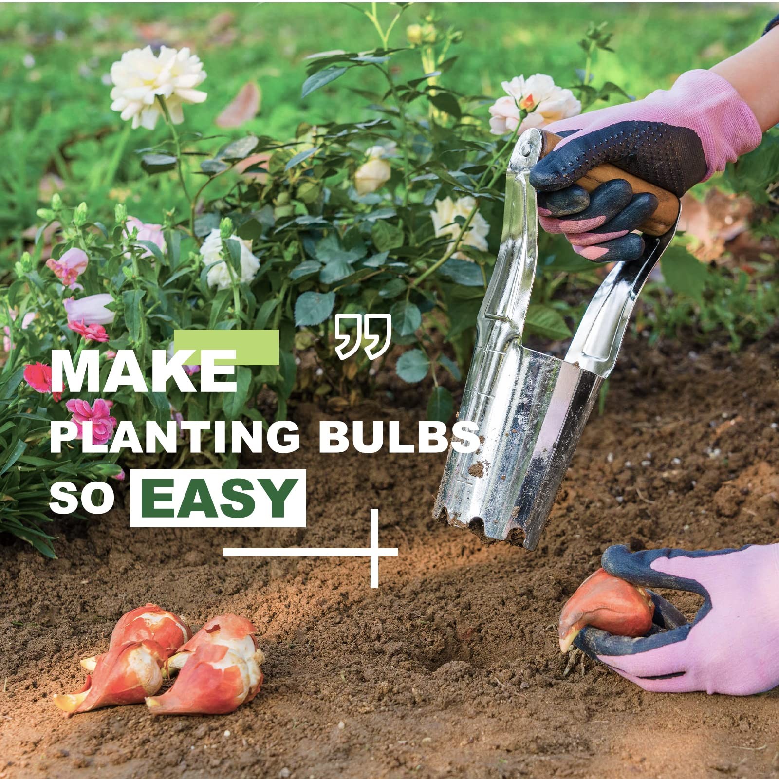 Bulb Planter Tool, 4 inches Depth Mark Hand Bulb Planter, Non-Bending Stainle…