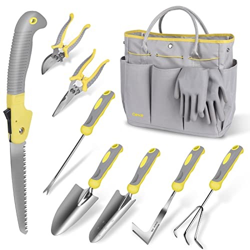 Garden Tool Set, 10 Piece Stainless Steel Heavy Duty Gardening Tool Set Yellow