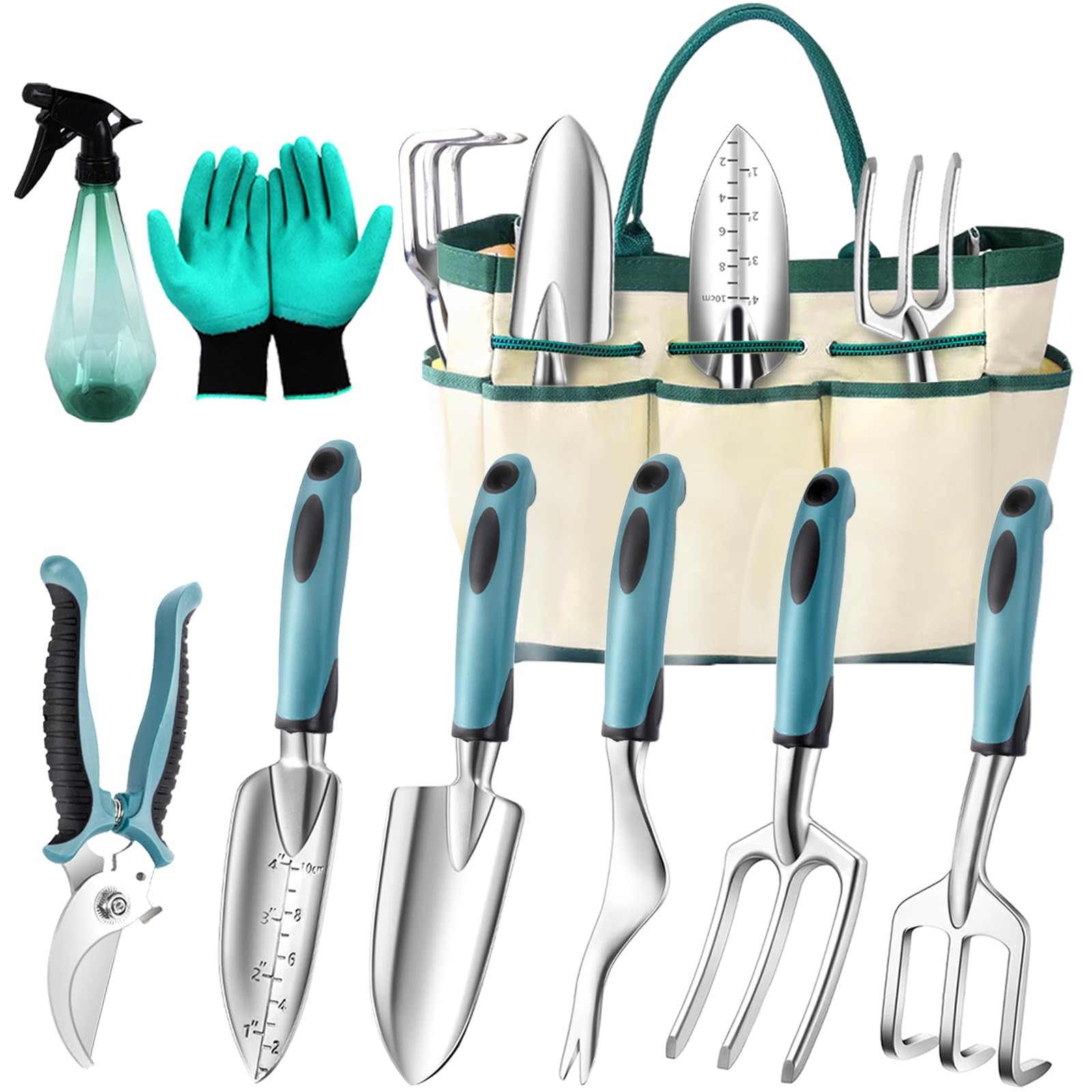 9-Piece Heavy Duty Garden Tool Set with Rust-Proof Aluminum and Bag