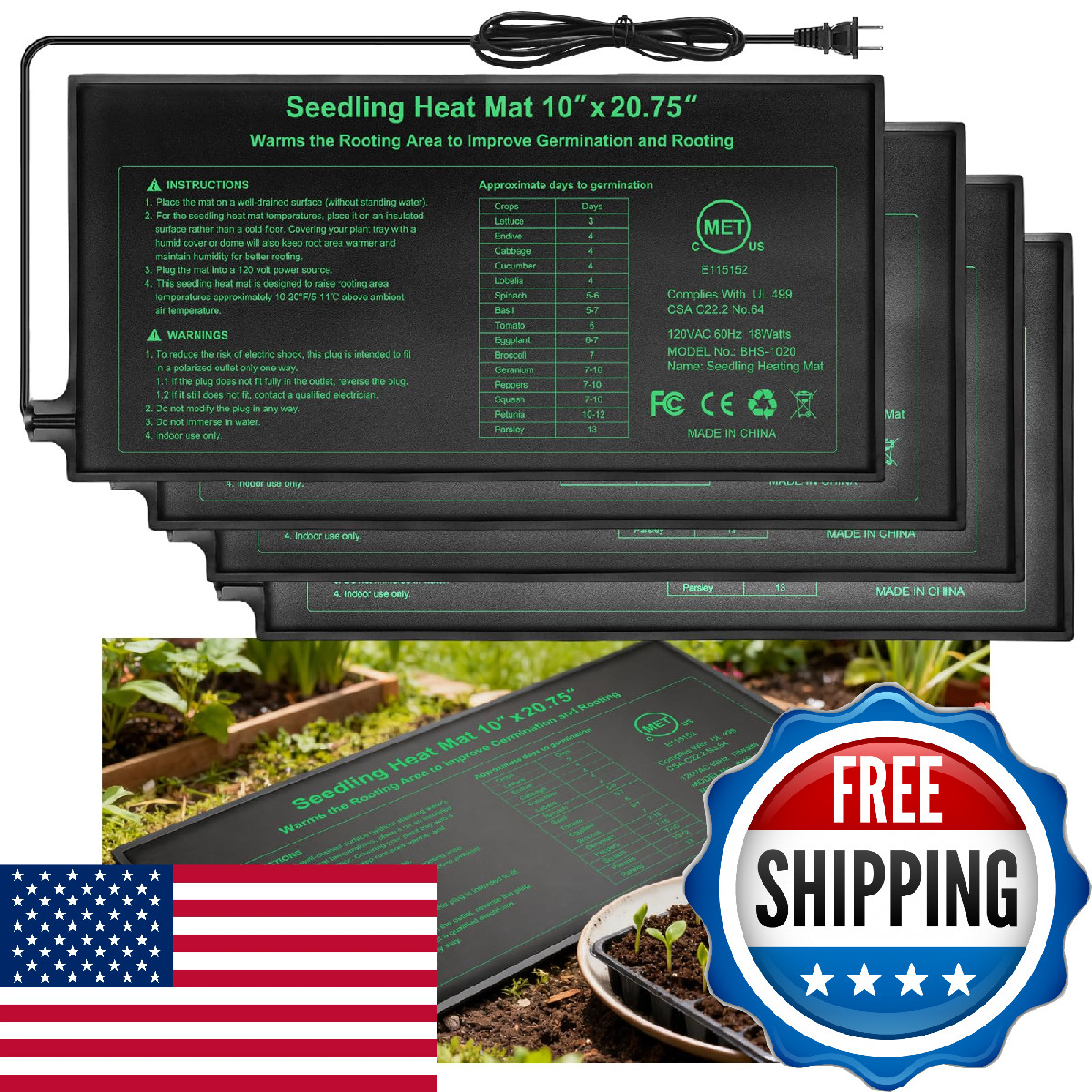 Rc Sll Durable Seedling Heat Mat 10X20.75 Inches 4 Pack Upgraded Met Certified