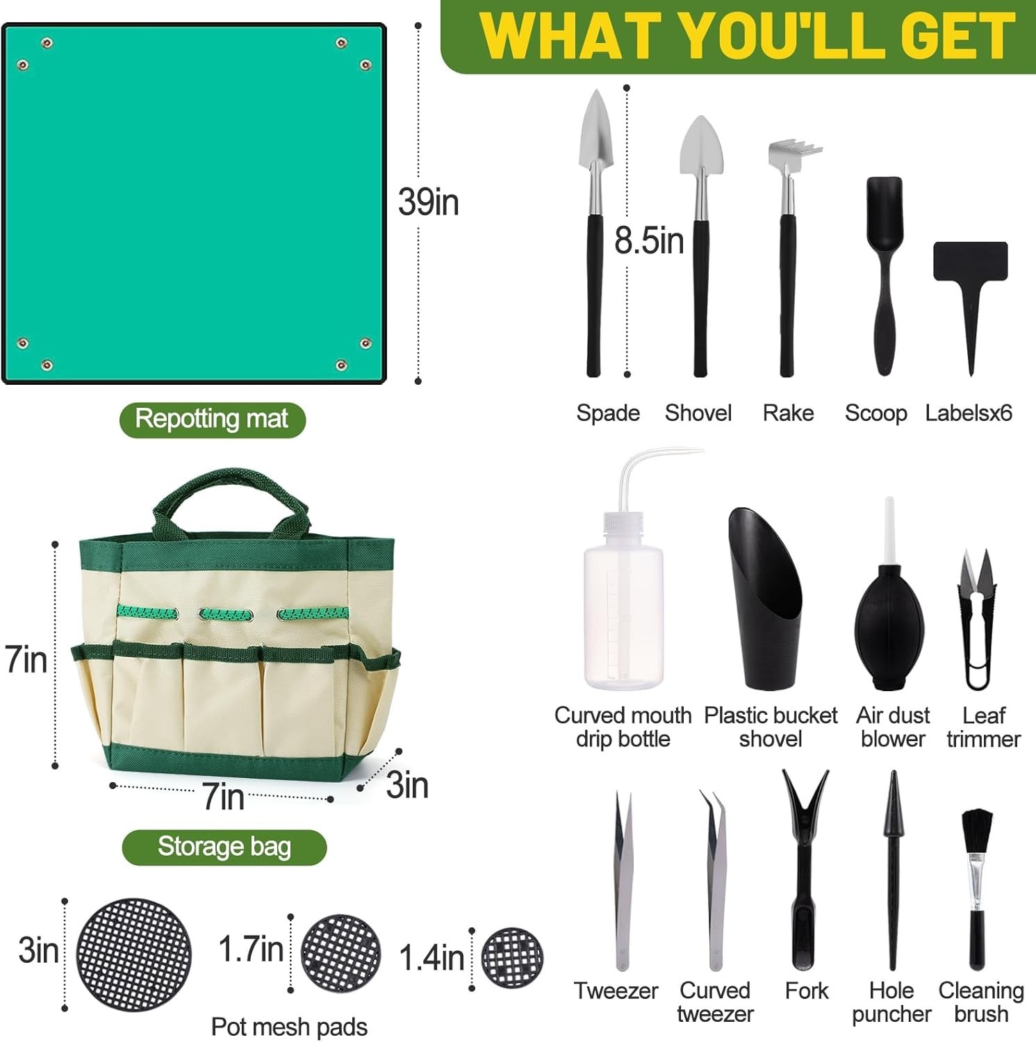 Succulent Gardening Tools Set – 44pcs Green Kit for Women