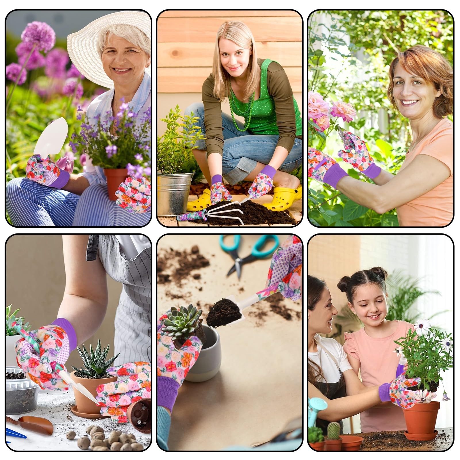 10~Piece Garden Tools Set with Floral Print, Ergonomic Hand Tools