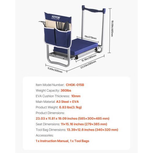 Garden Kneeler and Seat, 11 in Wide Thick Kneeling Pad, Heavy Duty Garden Kneel