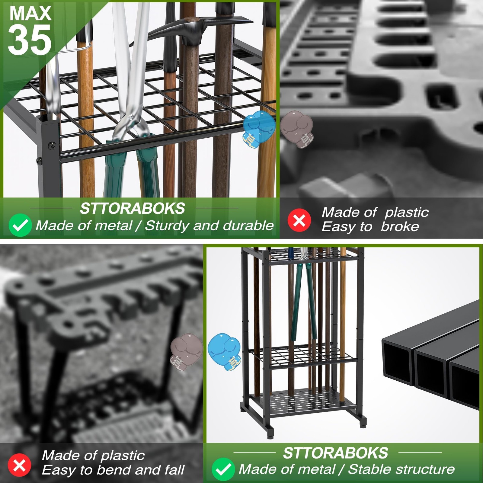 Garden Tool Organizer, Yard Tool Tower Rack for Garage Organization and Stora…
