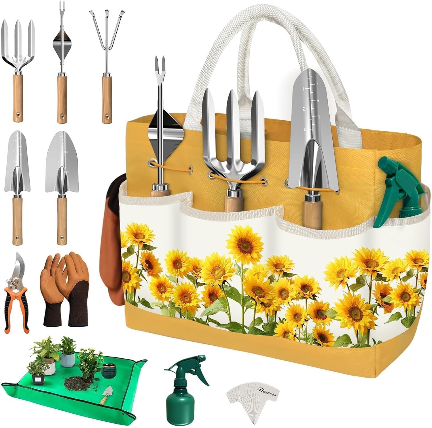 Stylish 22-Piece Gardening Tool Set for Women with Sunflower Pattern – Gift Idea