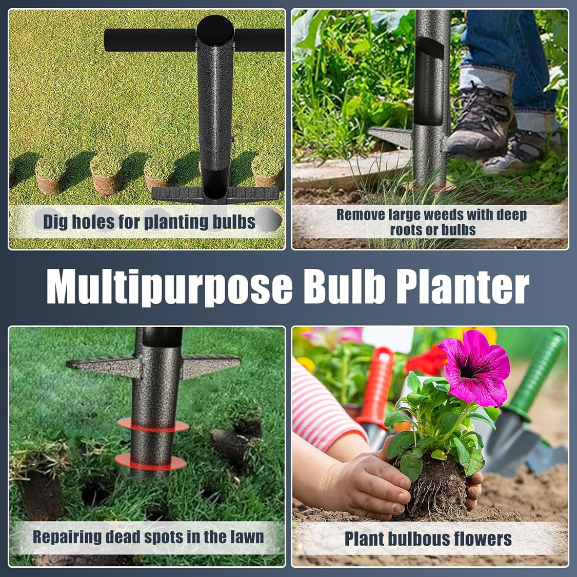 Bulb Weed Planter with 33.5″ Long Handle Tools for Soil Planting Weed Dig Hole