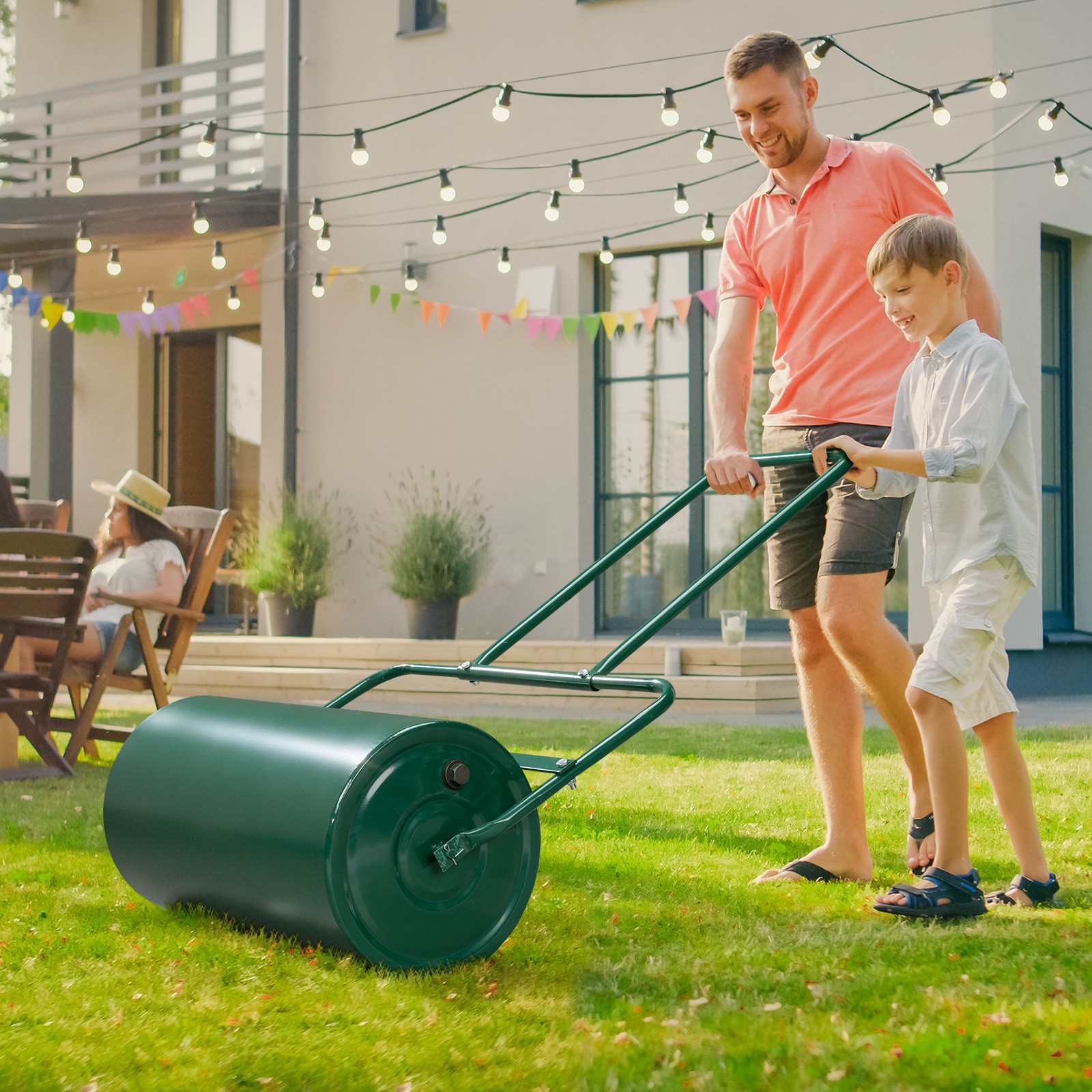 24in Lawn Roller Iron Cylindrical Garden North America Black（same as 90673505）