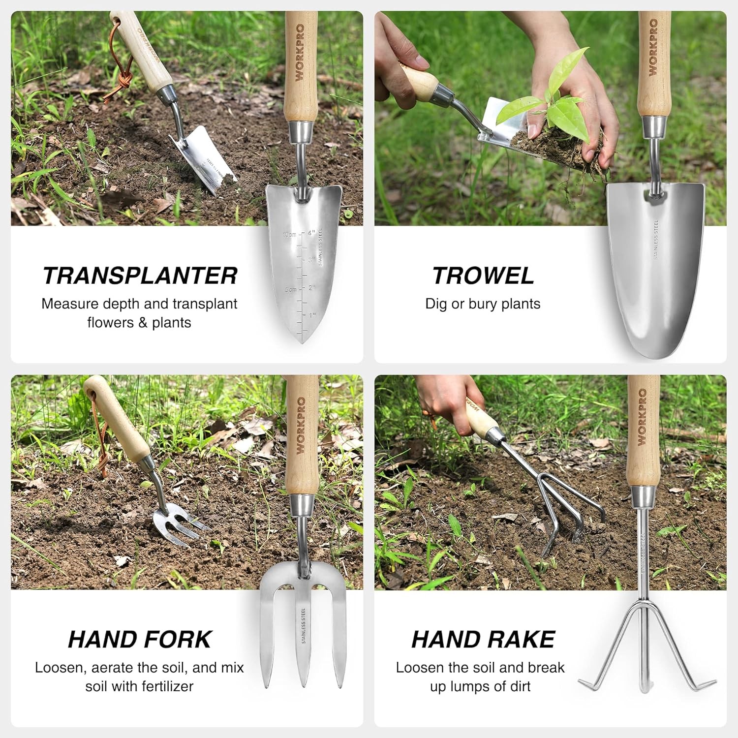 WORKPRO 8-Piece Pink Garden Tool Set Stainless Steel Gardening Tools Pink Ribbon