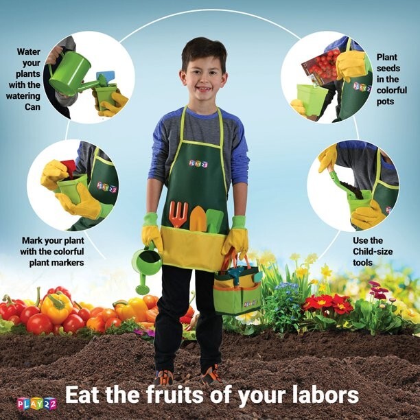 Kids Gardening Tool Set 12 PCS with Watering Can and Tote Bag