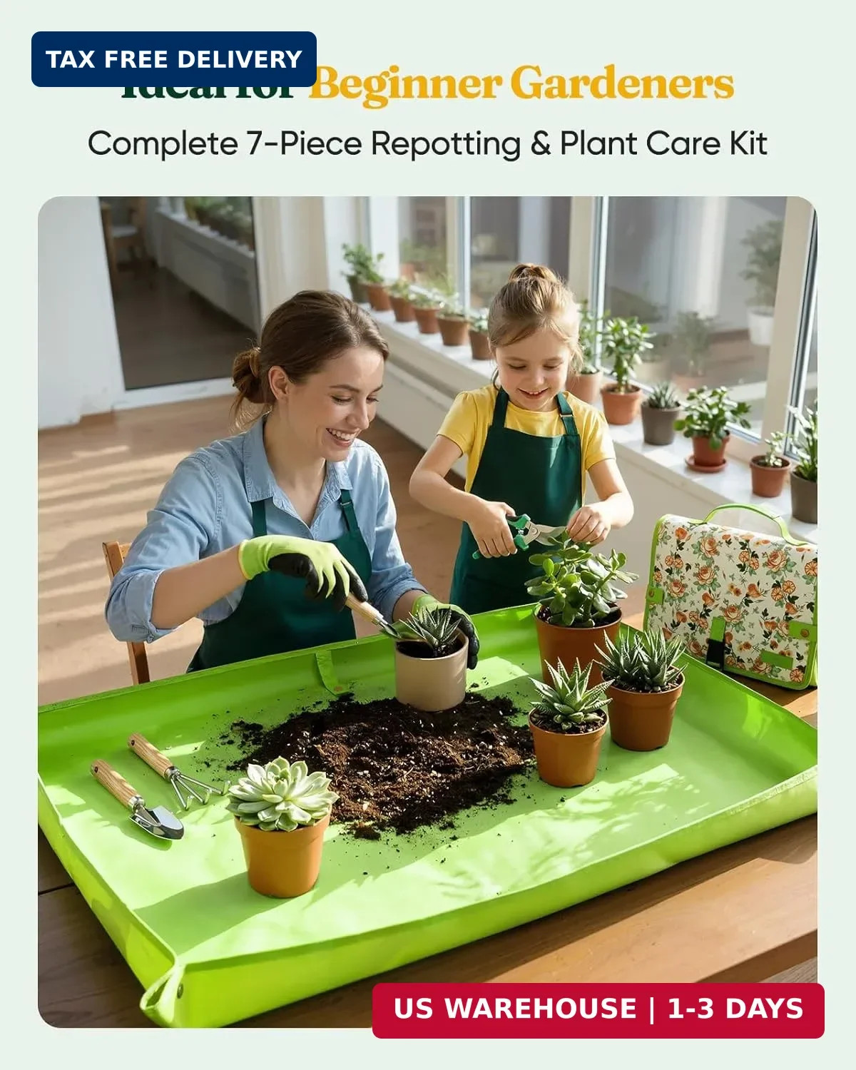 Grenebo 7-Piece Gardening Tools Set, Gift for Women, Beginners, Tools Kit with P