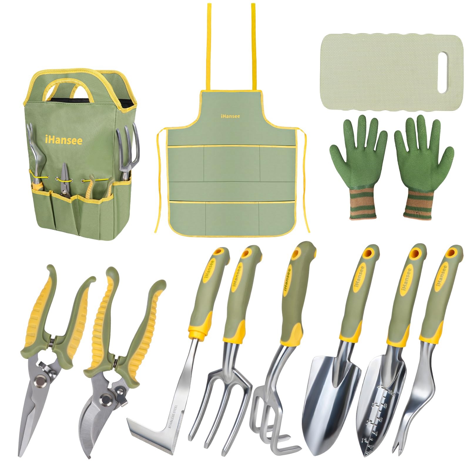 12-Piece Heavy-Duty Gardening Tools Set with Apron, Gloves, Kneeling Pad